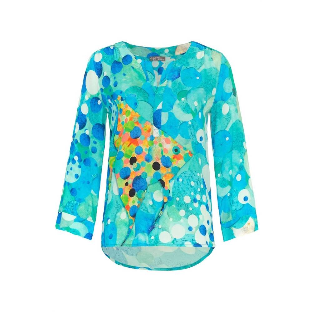 NEW DOLCEZZA women's big angel fish mosaic print tunic top in turquoise blue